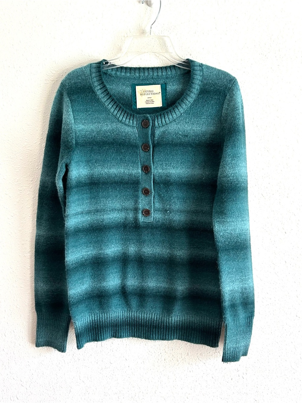 Natural Reflections Button Pullover Sweater Women's Size S Blue Teal Striped